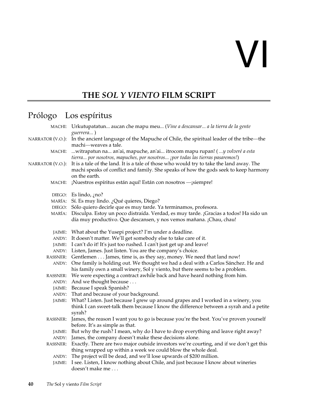 THE SOL Y VIENTO FILM SCRIPT Prólogo Los Espíritus