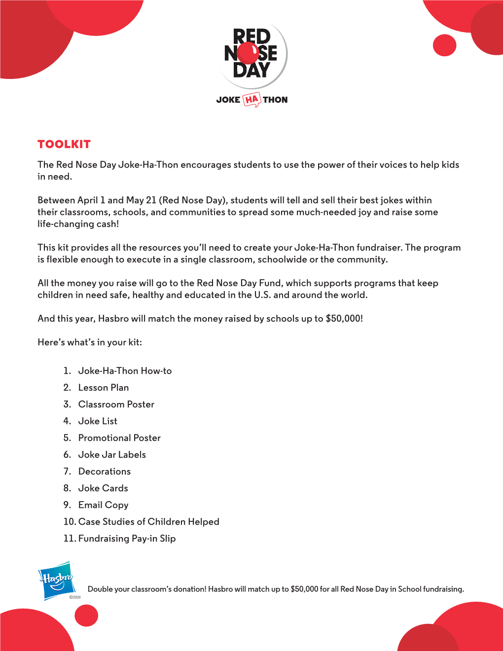 TOOLKIT the Red Nose Day Joke-Ha-Thon Encourages Students to Use the Power of Their Voices to Help Kids in Need