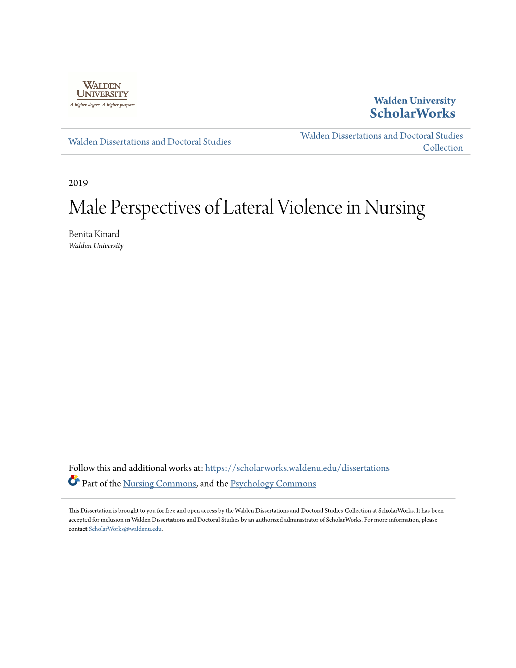 Male Perspectives of Lateral Violence in Nursing Benita Kinard Walden University