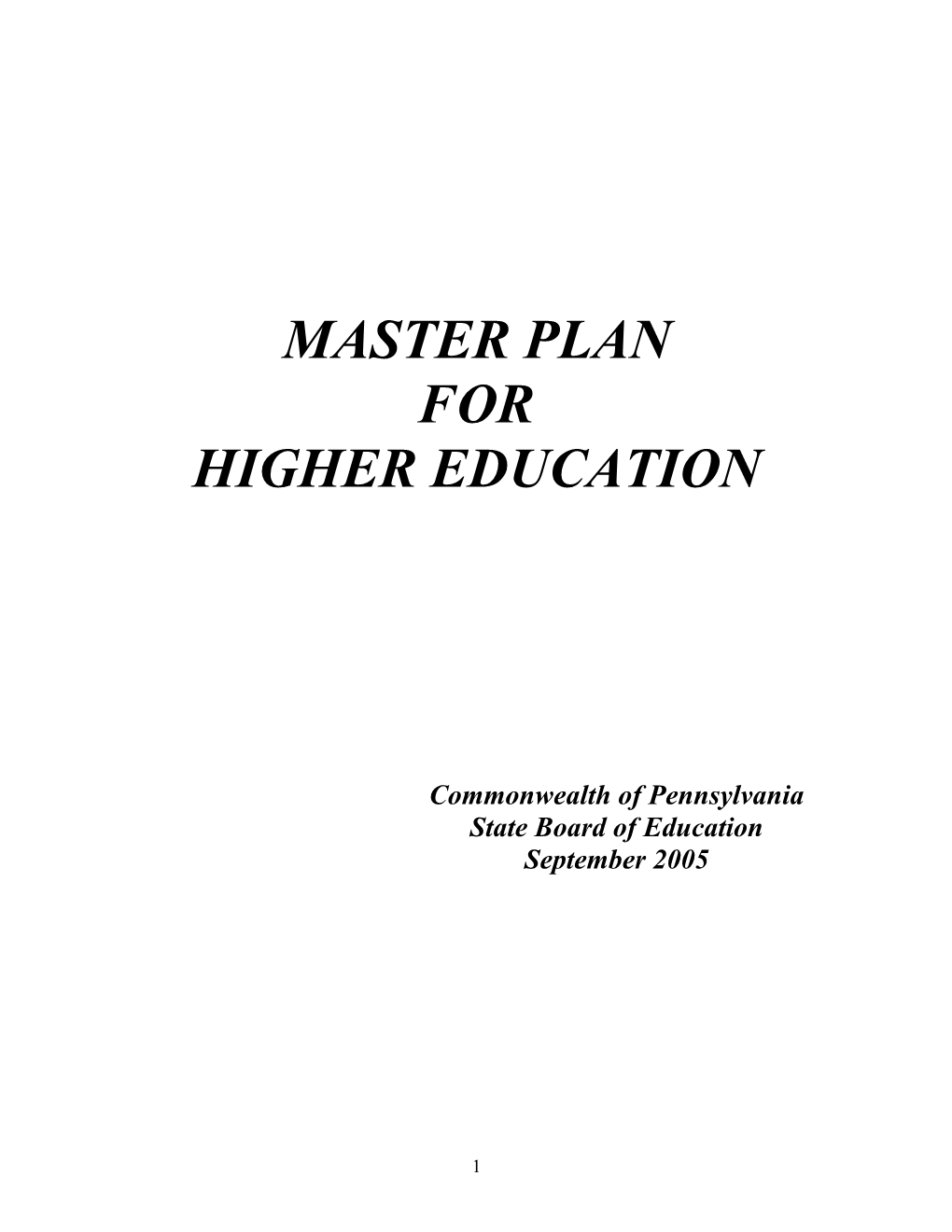 Master Plan for Higher Education