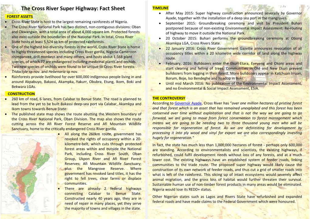 The Cross River Super Highway: Fact Sheet