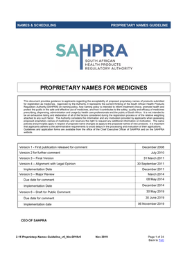 Proprietary Names for Medicines
