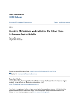 Revisiting Afghanistan's Modern History: the Role of Ethnic Inclusion on Regime Stability