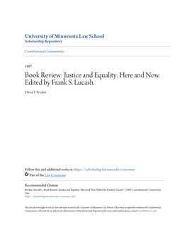 Book Review: Justice and Equality: Here and Now