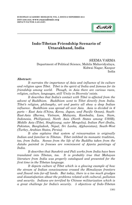 Indo-Tibetan Friendship Scenario of Uttarakhand, India