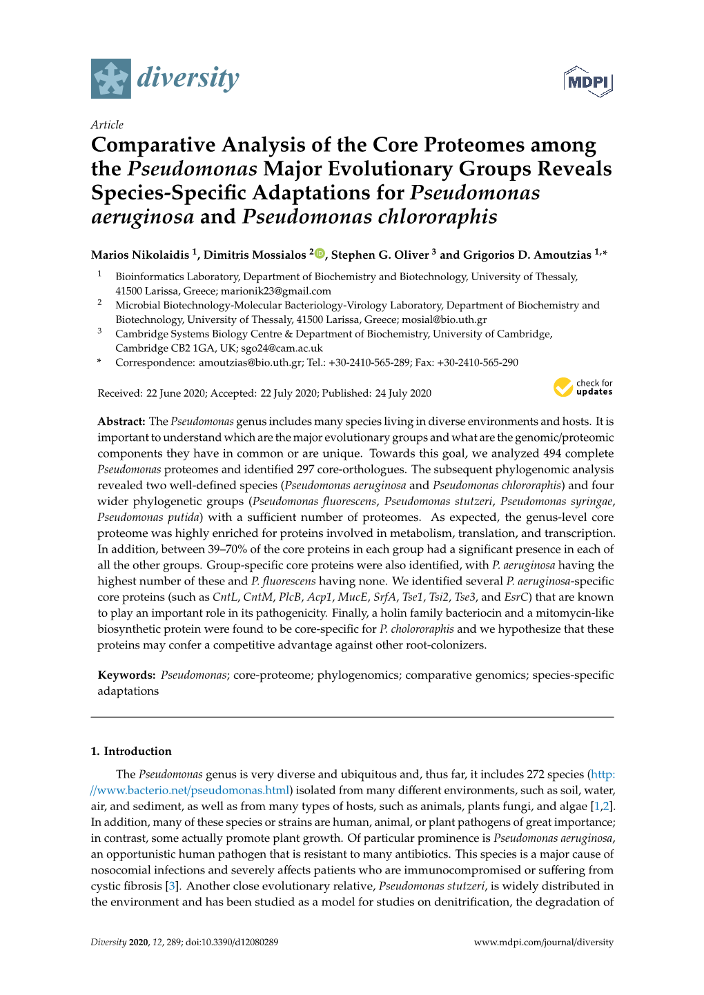 Comparative Analysis of the Core Proteomes Among The