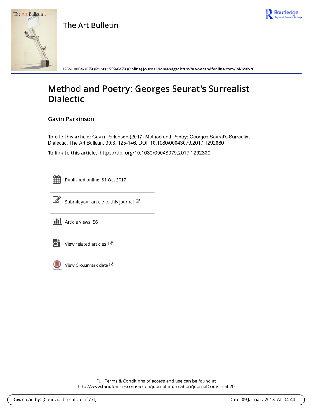 Method and Poetry: Georges Seurat's Surrealist Dialectic Gavin Parkinson