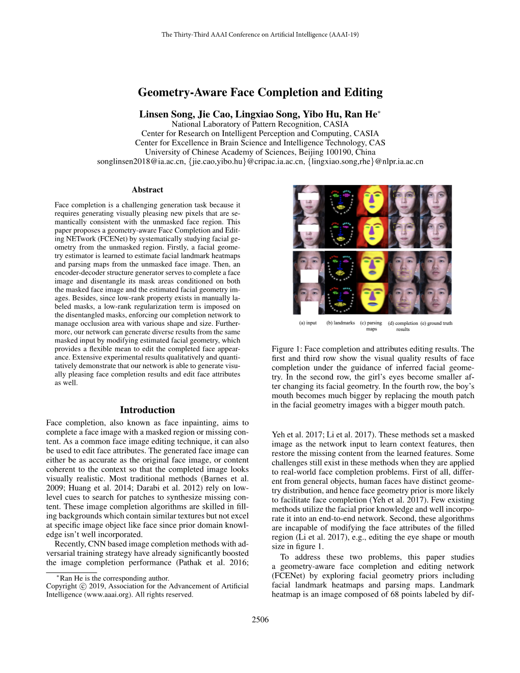 Geometry-Aware Face Completion and Editing