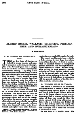 Book Review of "My Life" by Alfred Russel Wallace