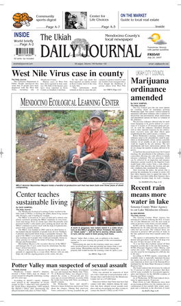 The Ukiah West Nile Virus Case in County