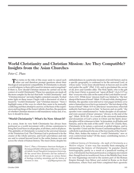 World Christianity and Christian Mission: Are They Compatible? Insights from the Asian Churches Peter C