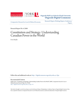 Constitution and Strategy: Understanding Canadian Power in the World Irvin Studin