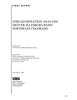 Stream Depletion Analysis Denver-Julesburg Basin Northeast Colorado