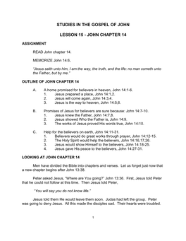 Studies in the Gospel of John Lesson 15