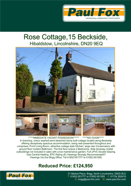 Rose Cottage,15 Beckside, Hibaldstow, Lincolnshire, DN20 9EQ