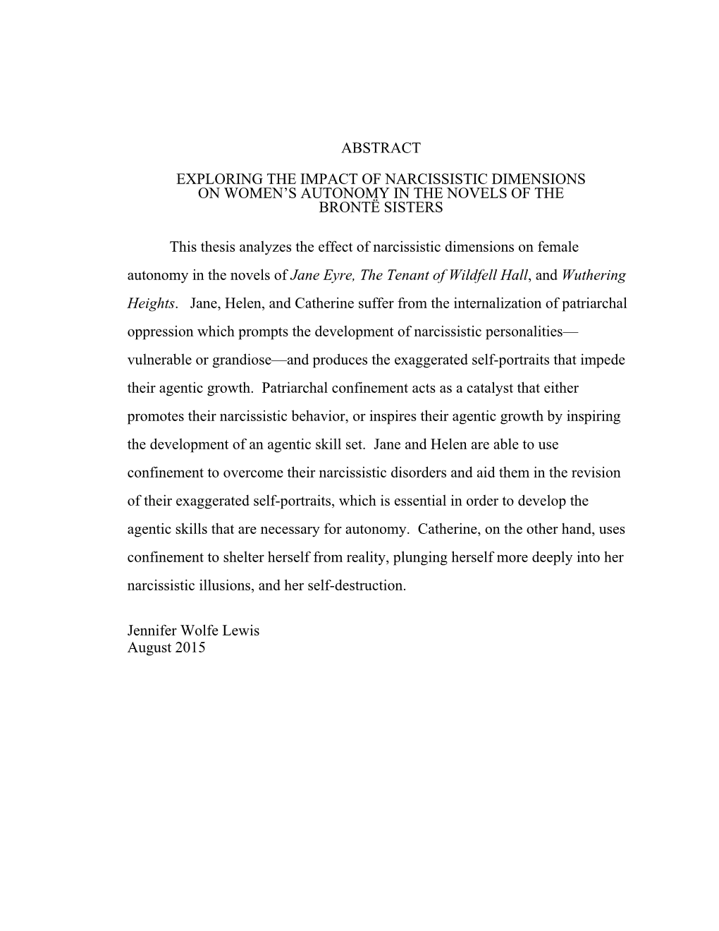 Exploring the Impact of Narcissistic Dimensions on Women’S Autonomy in the Novels of the Brontë Sisters