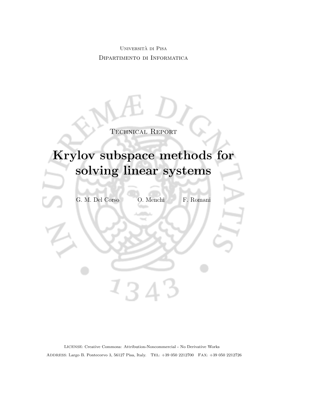 Krylov Subspace Methods for Solving Linear Systems