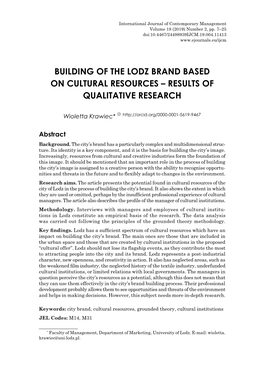 Building of the Lodz Brand Based on Cultural Resources – Results of Qualitative Research