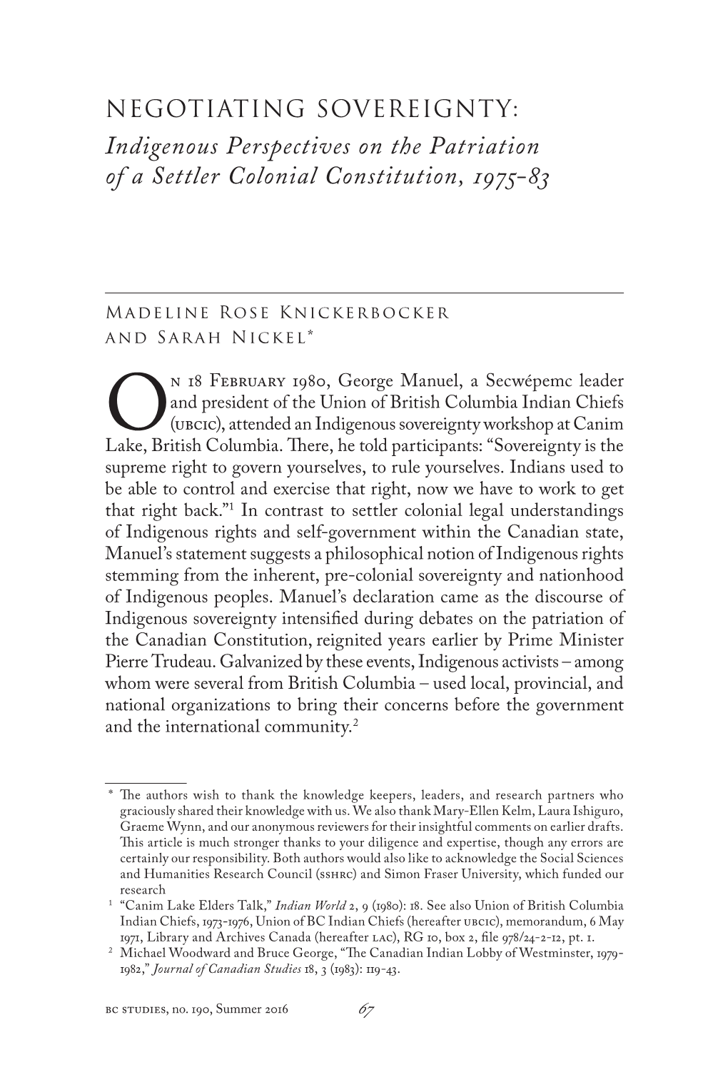 Indigenous Perspectives on the Patriation of a Settler Colonial Constitution, 1975-83