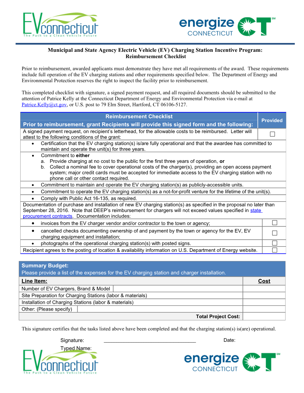 Municipal and State Agency Electric Vehicle (EV) Charging Station Incentive Program