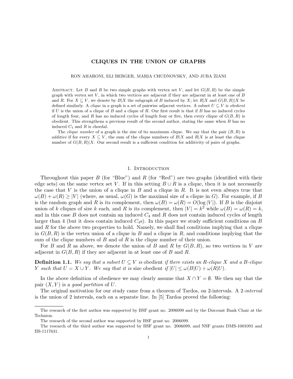 Cliques in the Union of Graphs