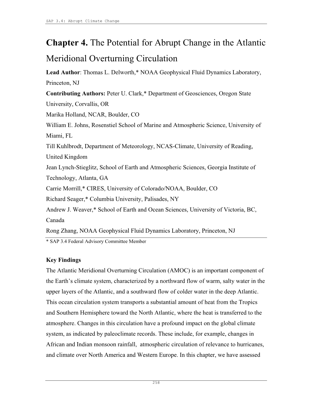 Chapter 4, Potential for Abrupt Change in the Atlantic Meridional Overturning Circulation, Final Report, Abrupt Climate Change