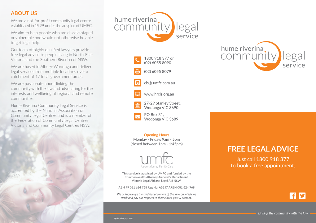 Free Legal Advice to People Living in North-East Victoria and the Southern Riverina of NSW