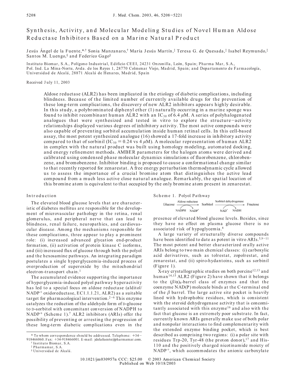 Synthesis, Activity, and Molecular Modeling Studies of Novel Human Aldose Reductase Inhibitors Based on a Marine Natural Product