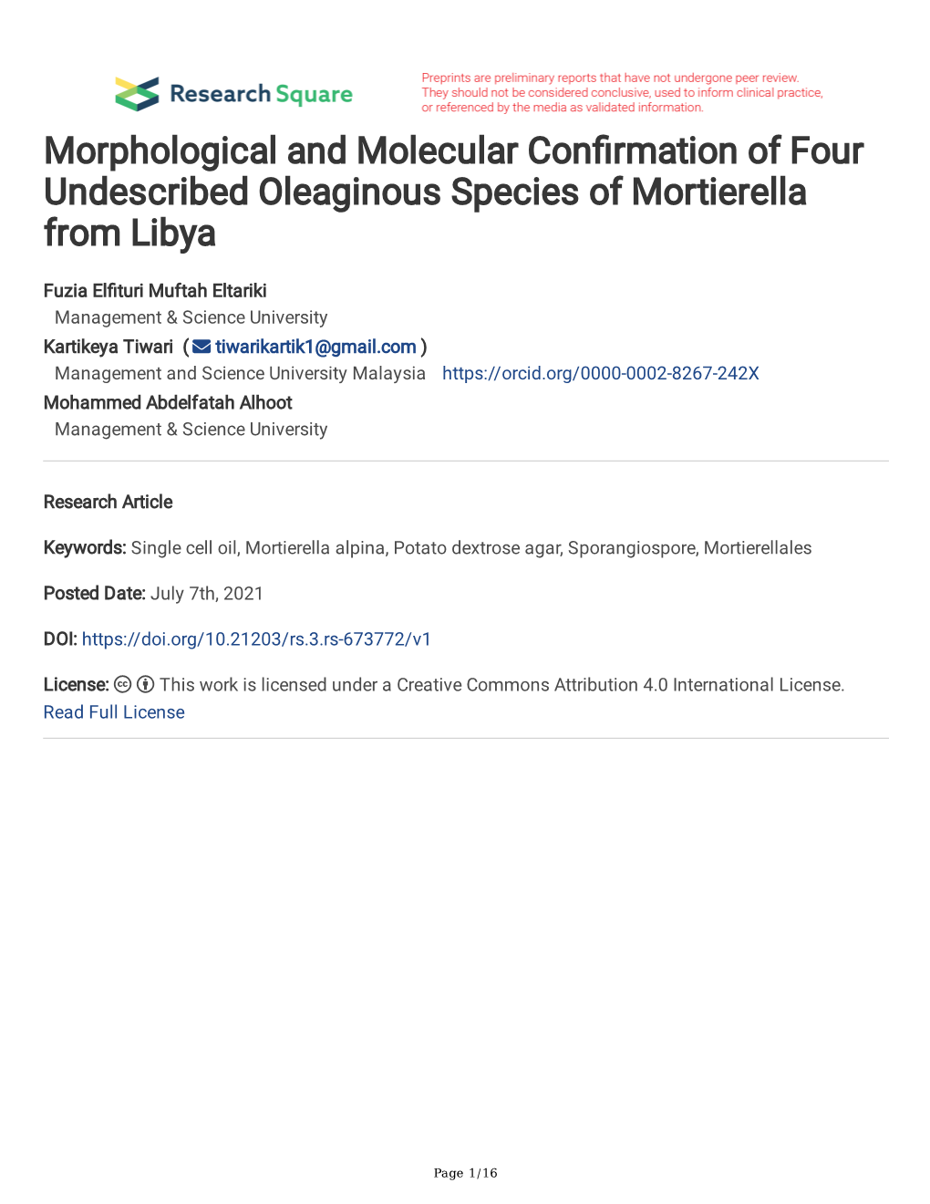 Morphological and Molecular Con Rmation of Four Undescribed