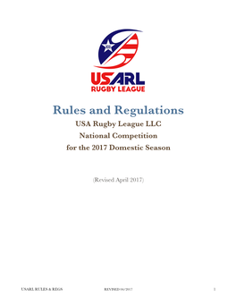 Download Usarl 2017 Rules & Regulations