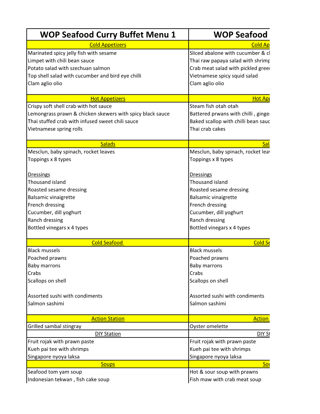 WOP Seafood Curry Buffet Menu 1 WOP Seafood Buffet Menu