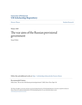 The War Aims of the Russian Provisional Government Susan Parker