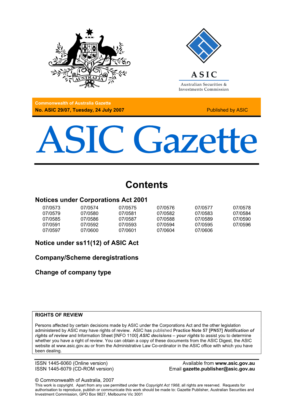 ASIC Gazette