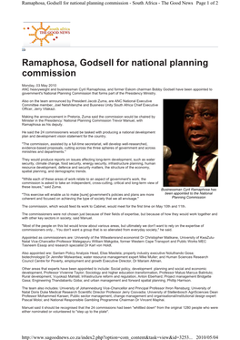 Ramaphosa, Godsell for National Planning Commission - South Africa - the Good News Page 1 of 2