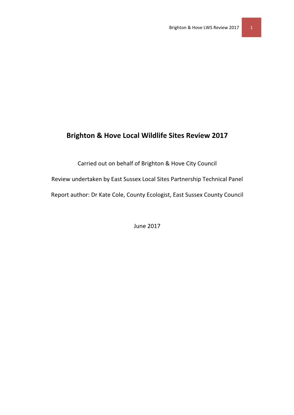 Brighton & Hove Local Wildlife Sites Review 2017