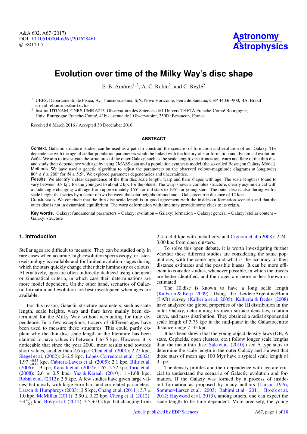 Evolution Over Time of the Milky Way's Disc Shape