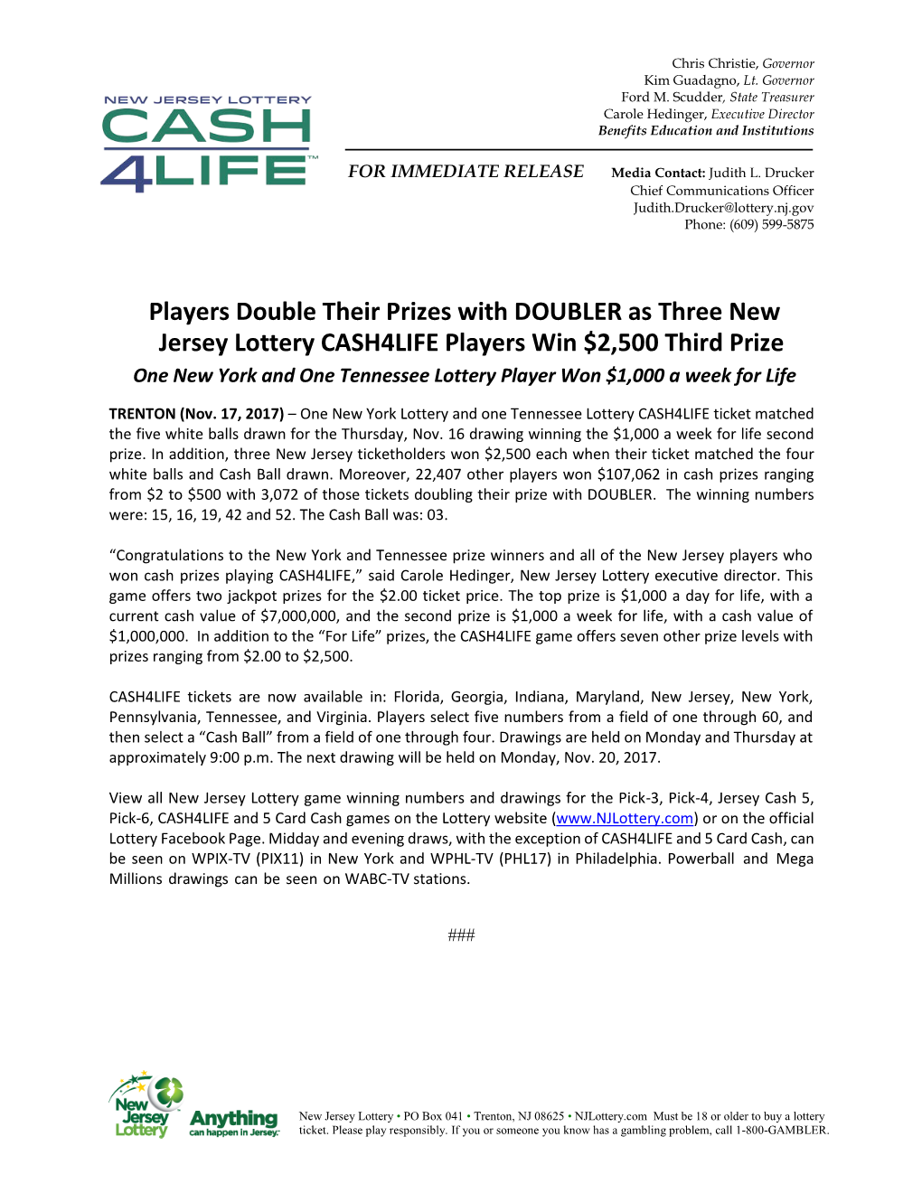 Players Double Their Prizes with DOUBLER As Three New Jersey