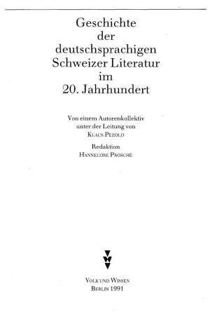 Geschichte Der Deuts Chspr Achigen Schweizer Literatur Im 20