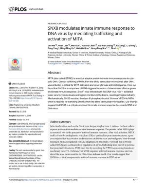 SNX8 Modulates Innate Immune Response to DNA Virus by Mediating Trafficking and Activation of MITA