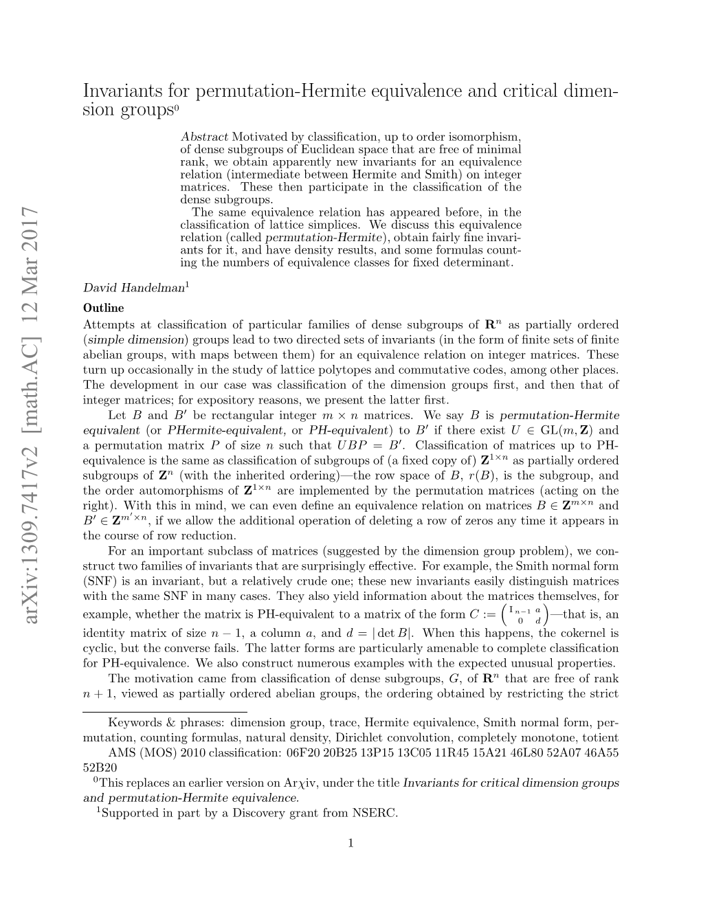 Invariants for Critical Dimension Groups and Permutation-Hermite