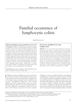 Familial Occurrence of Lymphocytic Colitis