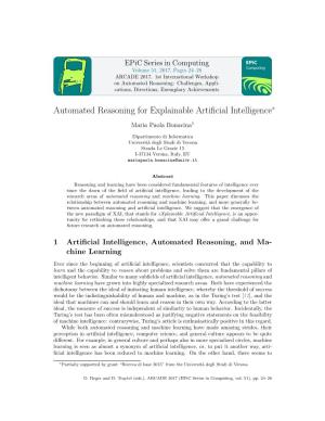 Automated Reasoning for Explainable Artificial Intelligence∗