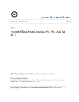 Journal of East Asian Libraries, No. 165, October 2017