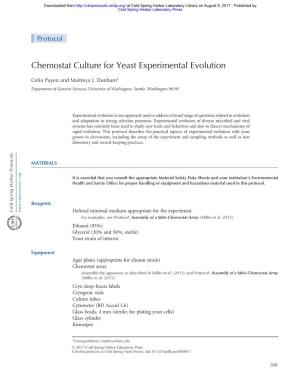 Chemostat Culture for Yeast Experimental Evolution