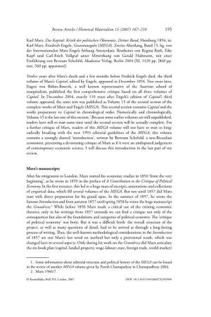 Review Articles / Historical Materialism 15 (2007) 167–210 Karl Marx, Das Kapital. Kritik Der Politischen Ökonomie, Dritter B