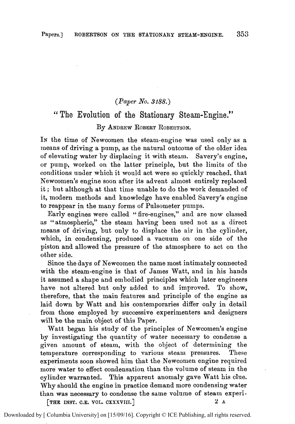 The Evolution of the Stationary Steam Engine