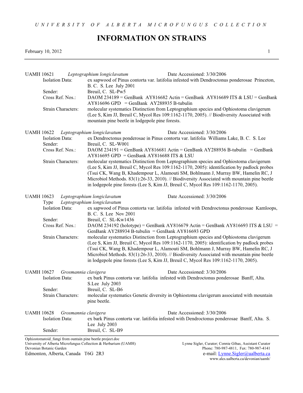 Information on Strains