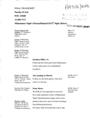 ' AA306 VC2 ^ ' Midsummer Night's Dream/Richard 11/12*'' Night (Briers)