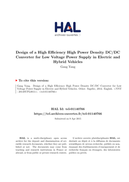 Design of a High Efficiency High Power Density DC/DC Converter for Low Voltage Power Supply in Electric and Hybrid Vehicles