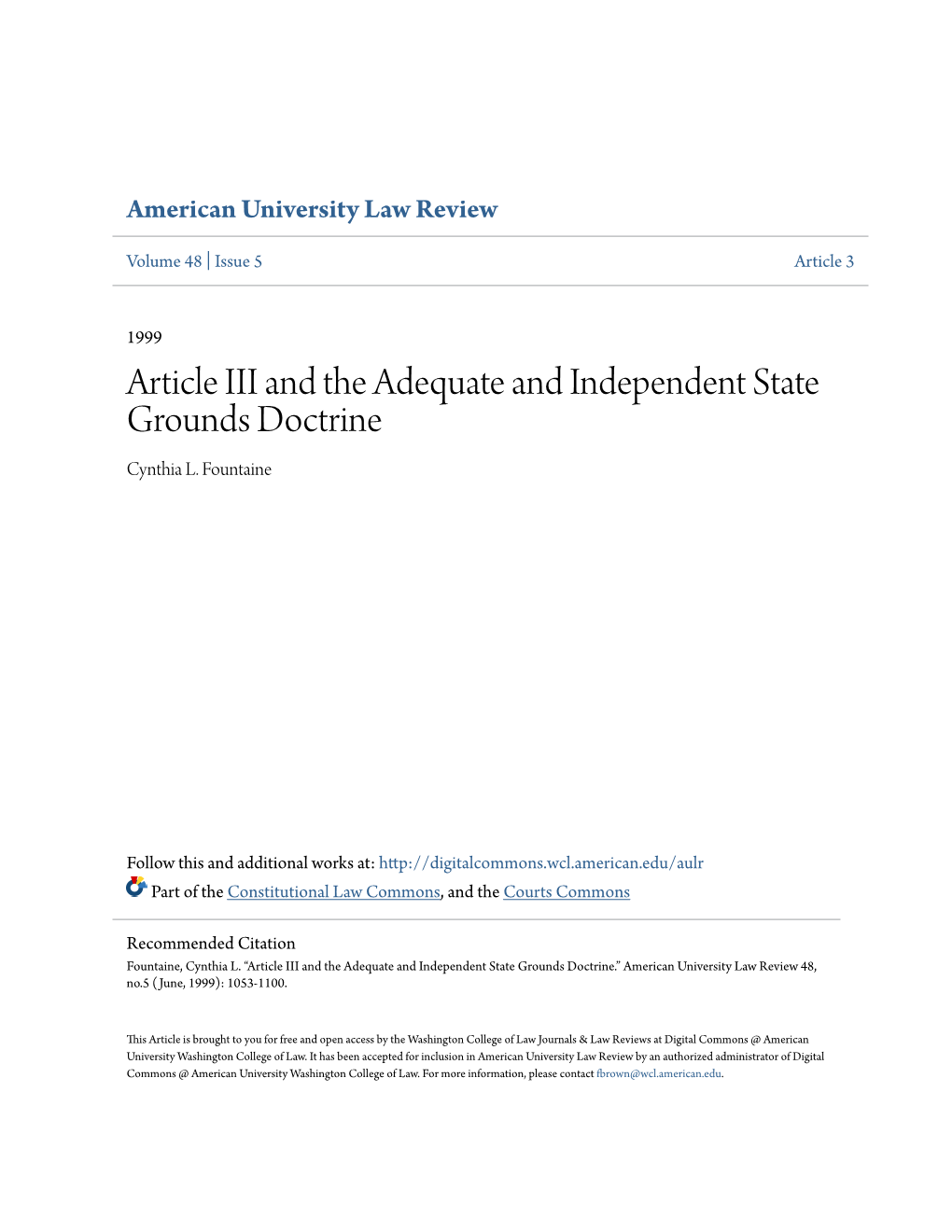 Article III and the Adequate and Independent State Grounds Doctrine Cynthia L